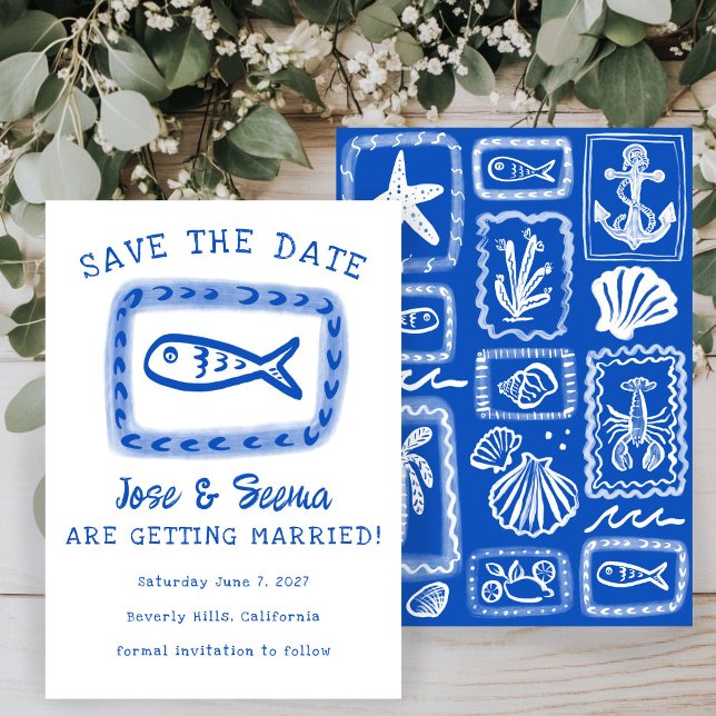 Cute Fish Hand plockade Sweet Beachy Anpassningsba Spara Datumet (Cute Fish Hand Drawn Sweet Beachy Custom WEDDING Engagement Save The Date
)