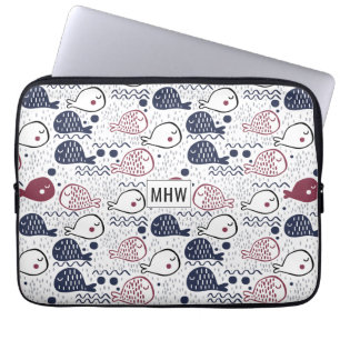 Cute Fish Mönster anpassningsbar monogram laptop s Fodral