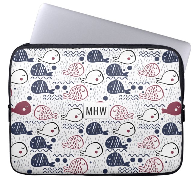 Cute Fish Mönster anpassningsbar monogram laptop s Laptop Fodral (Framsidan)