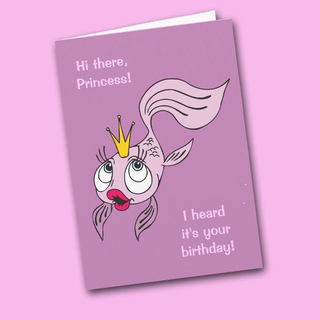 Cute Fish Princess Barn Birthday Card Kort (Skapare uppladdad)