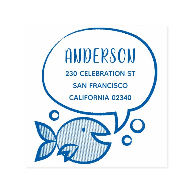 Cute Fish Tal Bubble Family Namn Returadress Självfärgande Stämpel (Design)