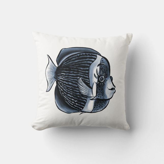 Cute Fish with Eyelash Tropical Angelfish Kudde (Framsida)