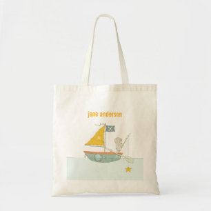 Cute Fishing Bear Star Sailboat Kids Monogram Tygkasse