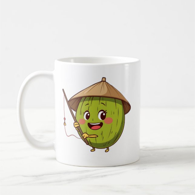 Cute Fishing Coconut Cartoon - Tropical Summer Vib Kaffemugg (Vänster)