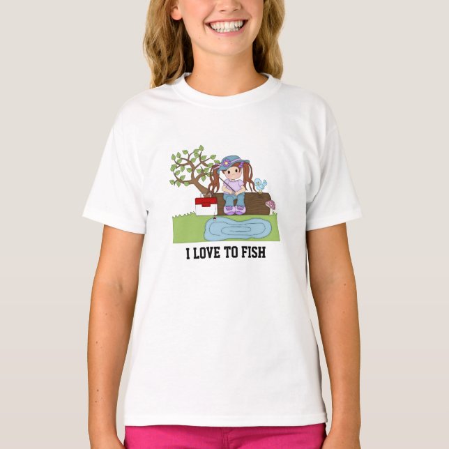 Cute Fishing Girl's T-shirt (Framsida)