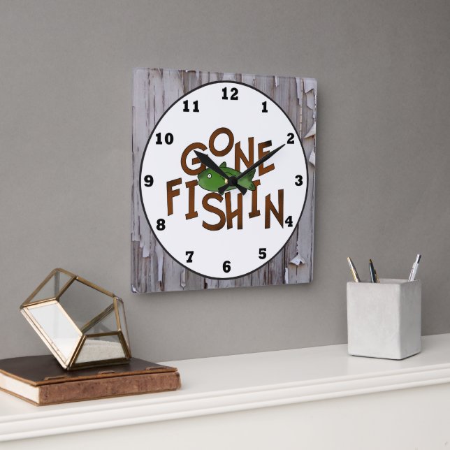 Cute Fishing Kabins fiskmur av ord art klocka (Kontor)