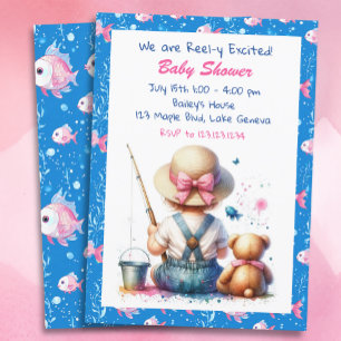 Cute Fishing Théed Girl's Baby Shower Inbjudningar
