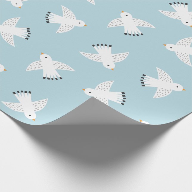 Cute Fiskmås på ljusblått Presentpapper (Hörn)