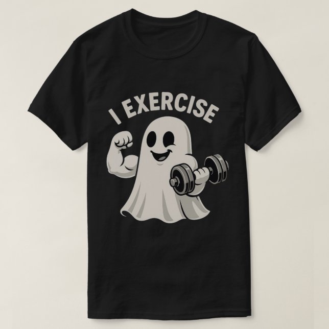 Cute Fitness Ghost med Dumbbells | "I övning" T Shirt (Design framsida)