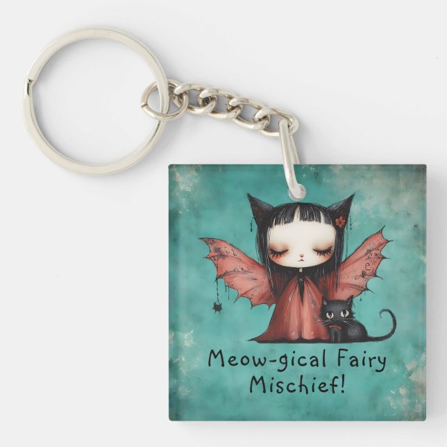 Cute Fladdermus Fairy och hennes katt Halloween (Framsidan)