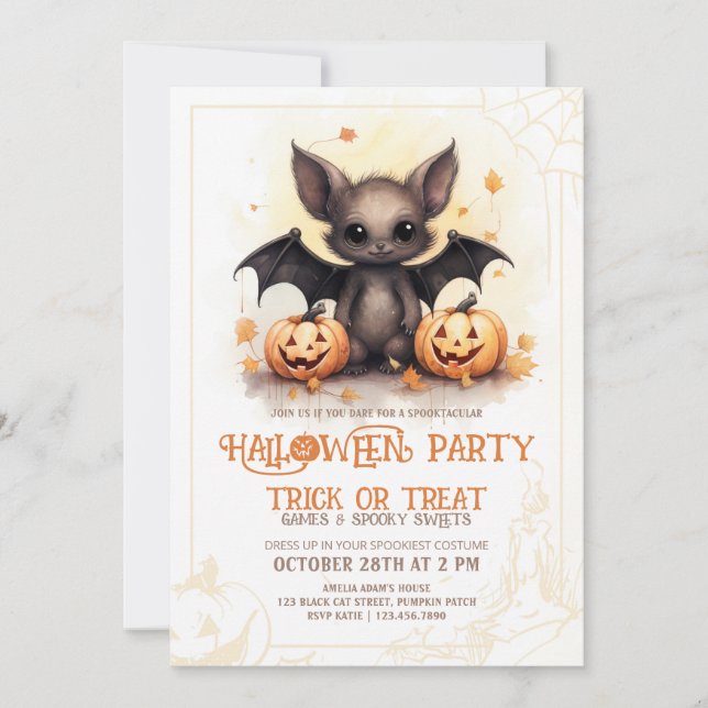 Cute Fladdermus Halloween fest Inbjudningar (Framsida)