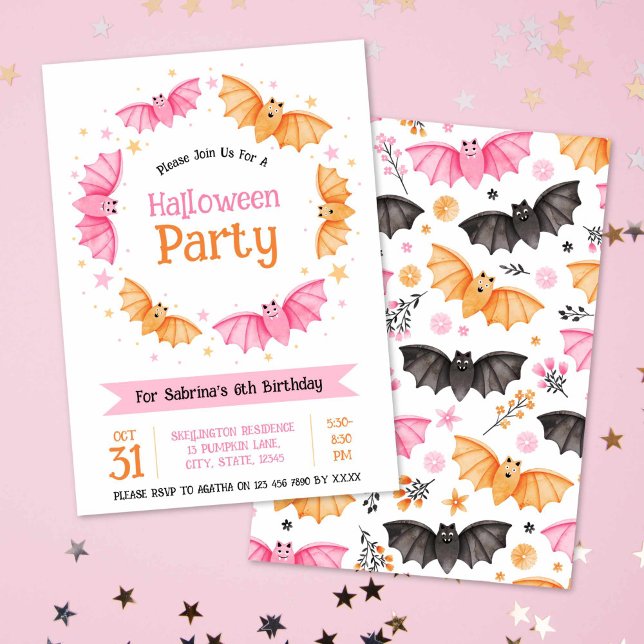 Cute Fladdermus Halloween-Födelsedagsfest Inbjudningar (Cute Bats Halloween Birthday Party Invitation)