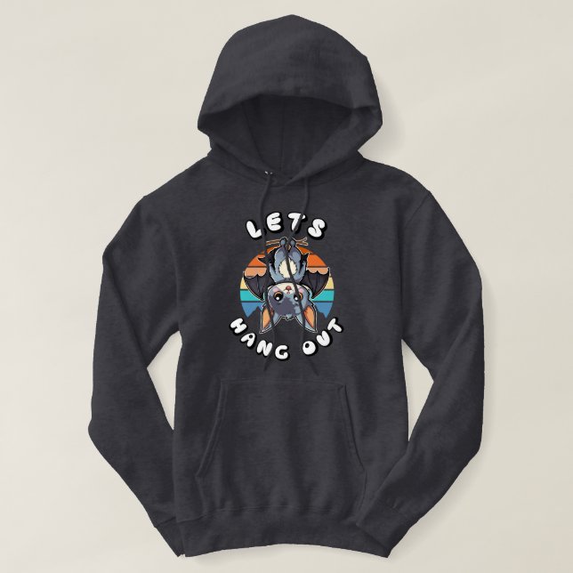 Cute Fladdermus Hanging and Retro Sunset | Låt oss Hoodie (Design framsida)