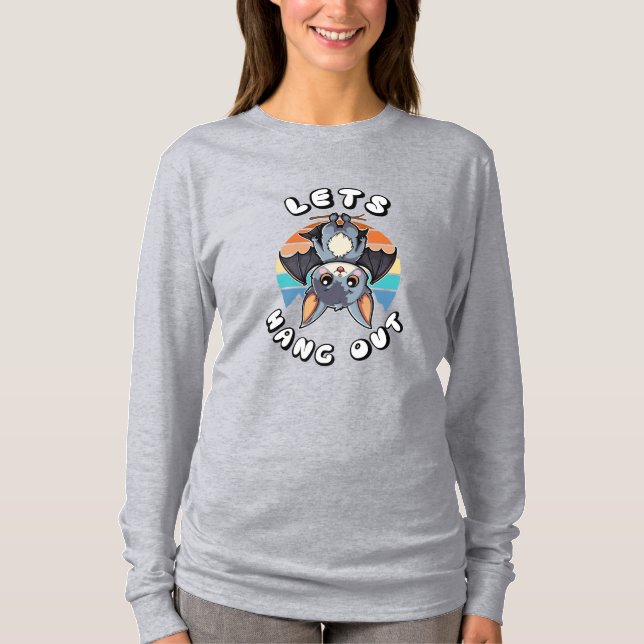 Cute Fladdermus Hanging and Retro Sunset | Låt oss T Shirt (Framsida)