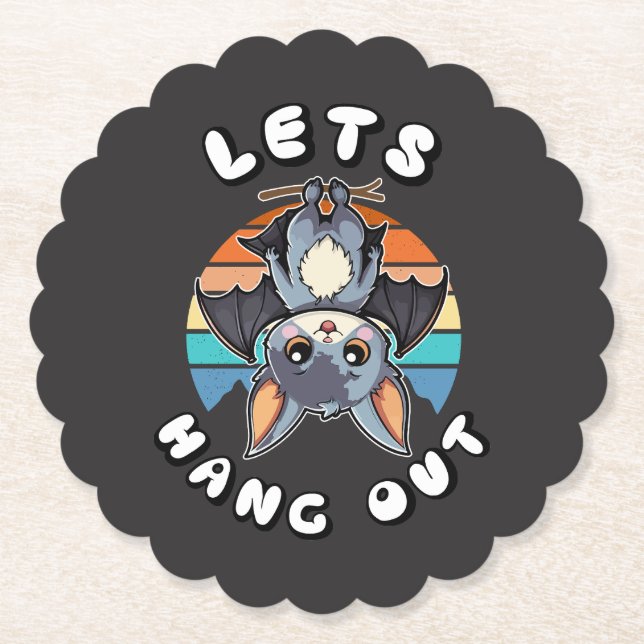 Cute Fladdermus Hanging and Retro Sunset | Låt oss Underlägg Papper (Framsida)