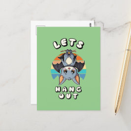 Cute Fladdermus Hanging and Retro Sunset | Låt oss Vykort