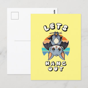 Cute Fladdermus Hanging and Retro Sunset   Låt oss Vykort