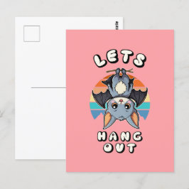 Cute Fladdermus Hanging and Retro Sunset | Låt oss Vykort