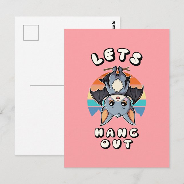 Cute Fladdermus Hanging and Retro Sunset | Låt oss Vykort (Fram/baksida)