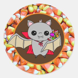 Cute Fladdermus Holding Halloween Candy Runt Klistermärke