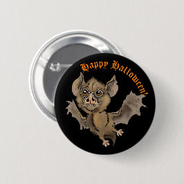Cute Fladdermus med Fangs Happy halloween Knapp