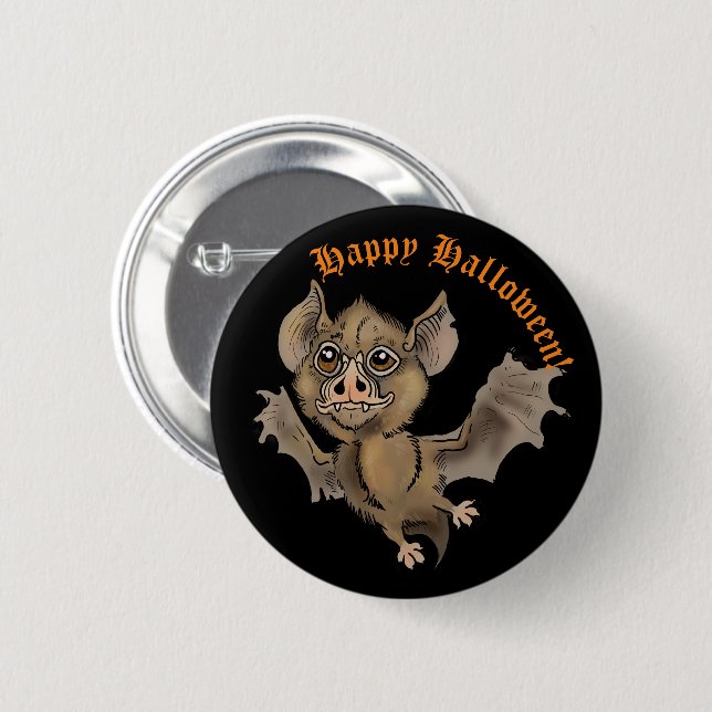 Cute Fladdermus med Fangs Happy halloween Knapp (Framsida & baksida)