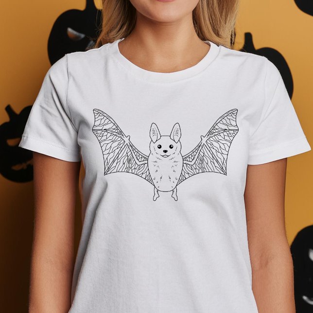 Cute Fladdermus minimum Line Art Halloween T Shirt (Disclaimer: This image is a digital mockup.)