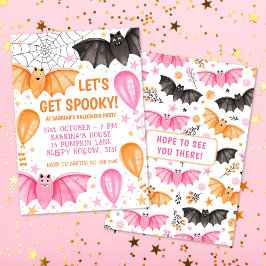 Cute Fladdermus och Balloons Pastel Halloween Inbjudningar