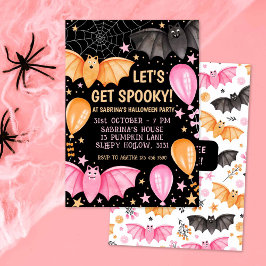 Cute Fladdermus och Balloons Pastel Halloween Inbjudningar