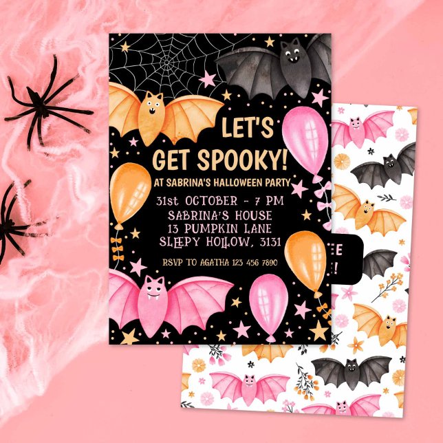 Cute Fladdermus och Balloons Pastel Halloween Inbjudningar (Cute Bats and Balloons Pastel Halloween Invitation)