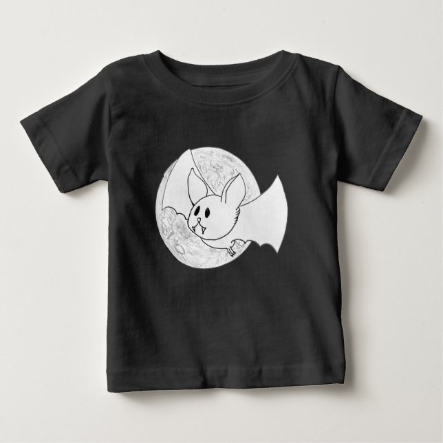 Cute Fladdermus och Måne Halloween T Shirt (Framsida)