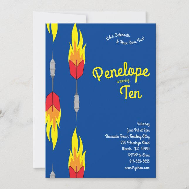 Cute Flaming Darts Barns födelsedag Party Sports Inbjudningar (Framsida)