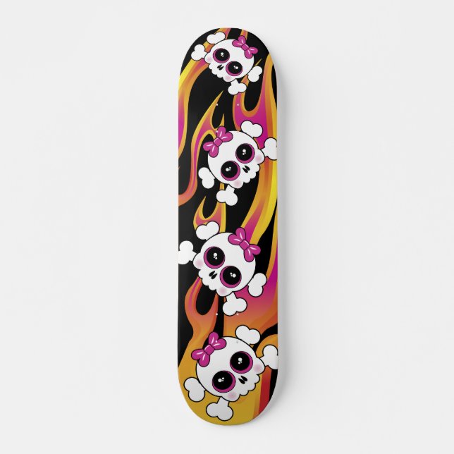 Cute Flaming-Döskallar Skateboard Bräda 20 Cm (Framsida)