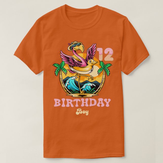 Cute Flamingo 12:e Birthday Boy T Shirt (Design framsida)