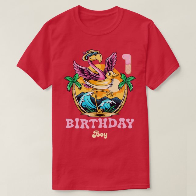 Cute Flamingo 1:a födelsedagspojken T Shirt (Design framsida)
