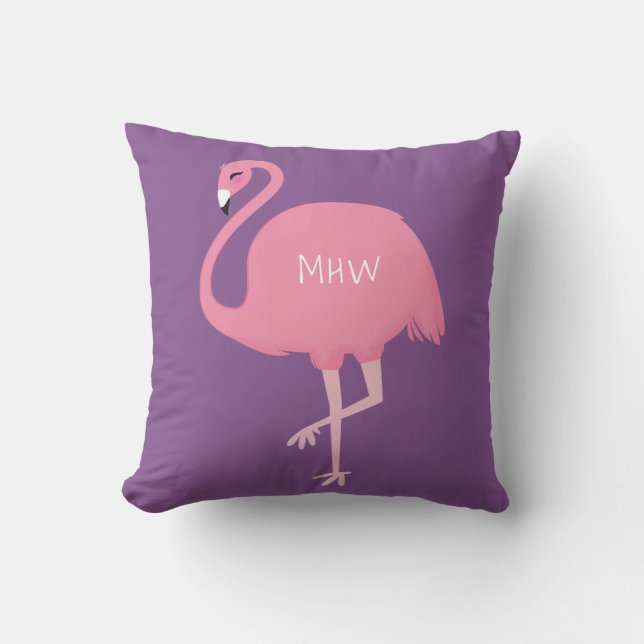 Cute Flamingo anpassningsbar monogram dekorativ ku Kudde (Framsida)