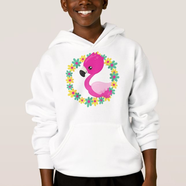 Cute Flamingo, Baby Flamingo, Bird, Flowers T Shirt (Framsida)
