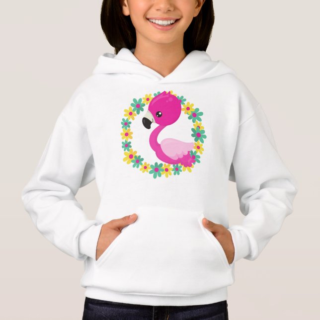 Cute Flamingo, Baby Flamingo, Bird, Flowers T Shirt (Framsida)