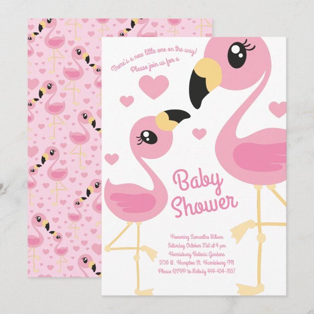 Cute Flamingo Baby Shower Tropical Beach Rosa Girl Inbjudningar (Fram/baksida)