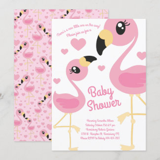 Cute Flamingo Baby Shower Tropical Beach Rosa Girl Inbjudningar