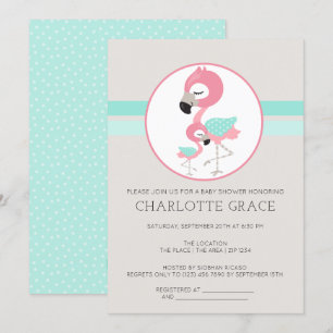 Cute Flamingo Bird Personlig Baby Shower Inbjudningar