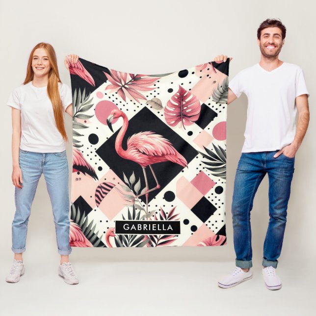 Cute Flamingo Geometric Fleecefilt (På plats)
