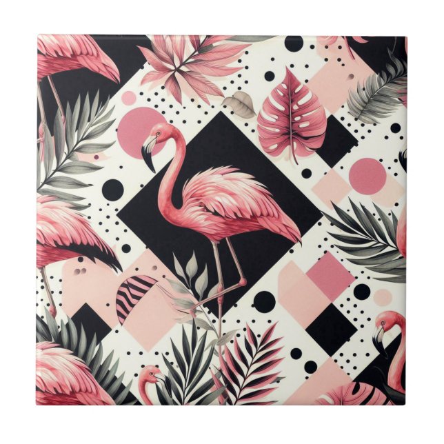 Cute Flamingo Geometric Kakelplatta (Framsidan)