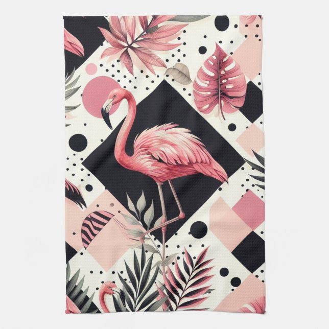 Cute Flamingo Geometric Kökshandduk (Vertikal)