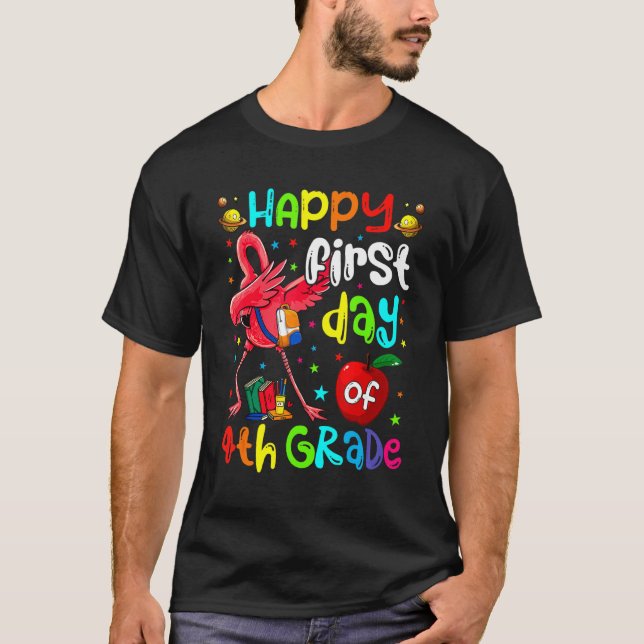 Cute Flamingo Happy First Day Of 4th Grade  Rocks T Shirt (Framsida)