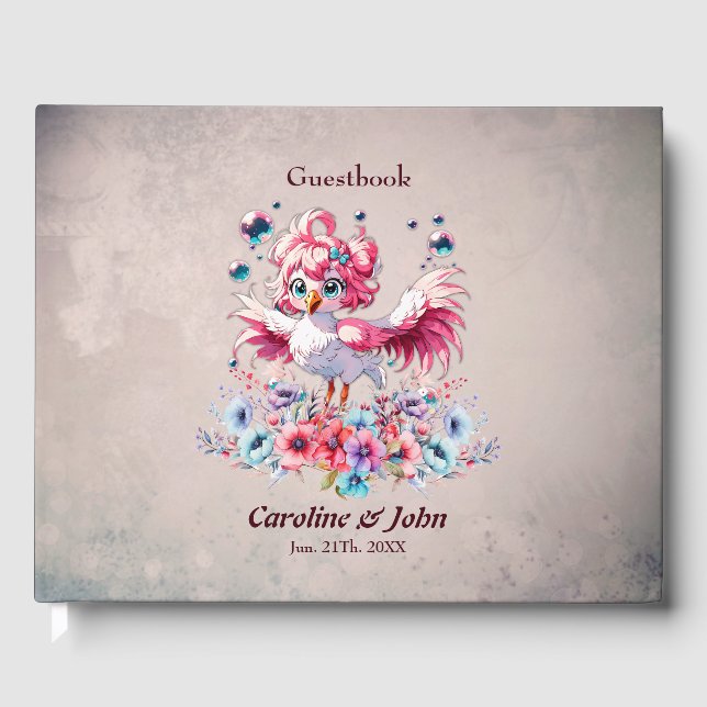 Cute flamingo i tecknad stil. gästböcker (Framsida)