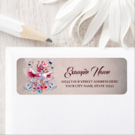 Cute flamingo i tecknad stil. returadress etikett