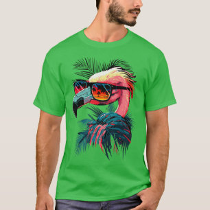 Cute Flamingo in Sunglasses Retro Vintage ludny T Shirt