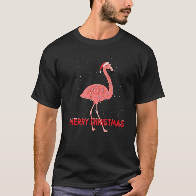 Cute Flamingo Julgran Ljus T Shirt (Framsida)