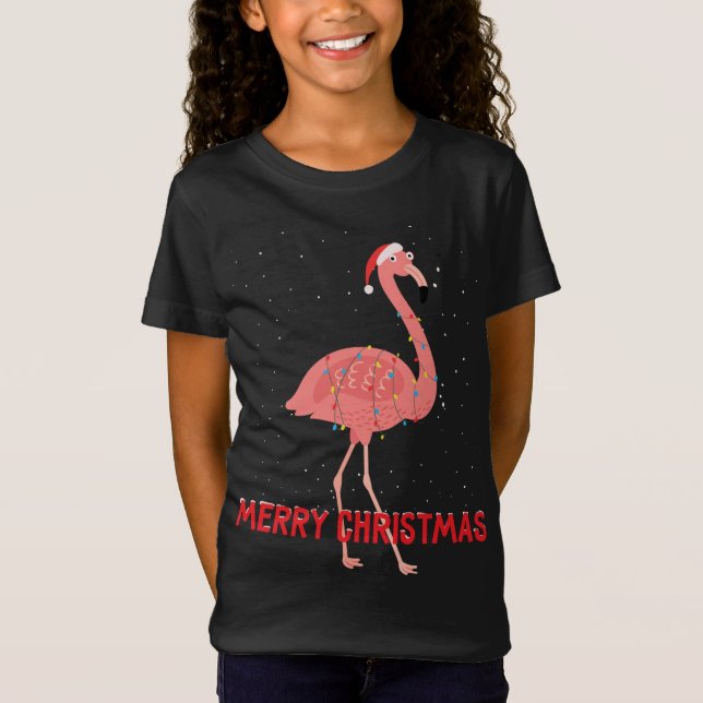 Cute flamingo Julgran Ljus T Shirt (Framsida)